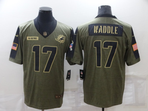 Men's Miami Dolphins #17 Jaylen Waddle 2021 Olive Salute To Service Limited Stitched Jersey